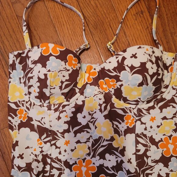 Tory Burch Lipsi One Piece Reverie Brown Floral Underwire Swimsuit Womens Size S - Picture 2 of 7